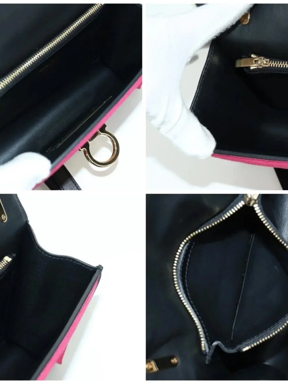 Salvatore Ferragamo Gancini Shoulder Bag Suede Black Pink gold Auth ARZ419M